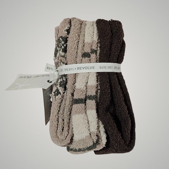Barefoot Dreams x Revolve CozyChic Socks Set Taupe Multi Boho Fall Winter Gifts - Picture 1 of 6